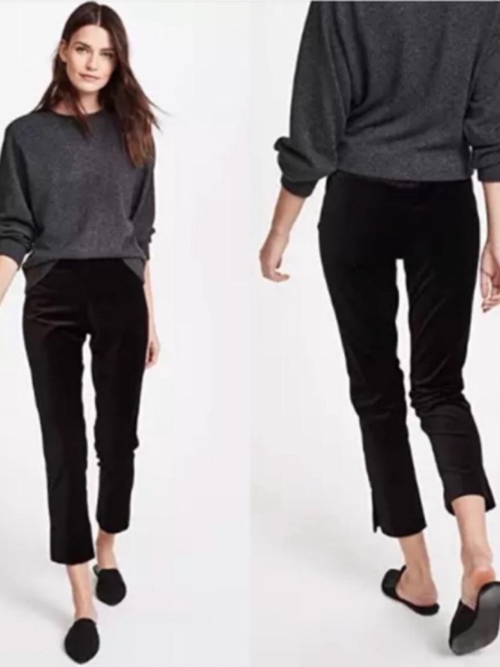 Vince Sleek Black Velvet Cropped Pants Split Hems Minimalist Goth Medium